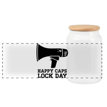 Megaphone Happy Caps Lock Day Nerd - Panoramic Cookie Jar with Wooden Lid - white - Front