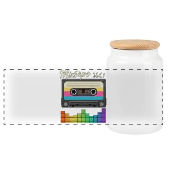 Mixtape Vol.1 Cassette Rétro - Boîte à biscuits avec couvercle en bois - blanc - Devant