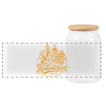 Kollwitzkiez Berlin Skyline Vintage Lettering  - Panorama Keksdose mit Holzdeckel - Weiß - Vorne