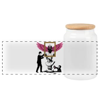 Masque et fragment ailés - Boîte à biscuits avec couvercle en bois - blanc - Devant