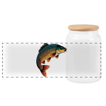 Jumping Carp - Panoramic Cookie Jar with Wooden Lid - white - Front