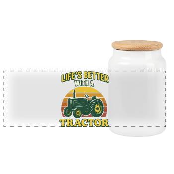 Life is better with a Tractor - Panorama Keksdose mit Holzdeckel - Weiß - Vorne