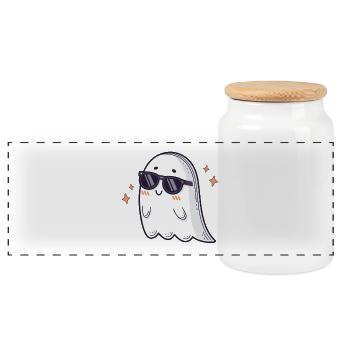 Retro Ghost Kawaii schwarze Brille - Panorama Keksdose mit Holzdeckel - Weiß - Vorne