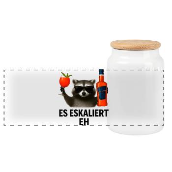 Es Eskaliert Eh Waschbär Spritz Party Geschenkidee - Panorama Keksdose mit Holzdeckel - Weiß - Vorne
