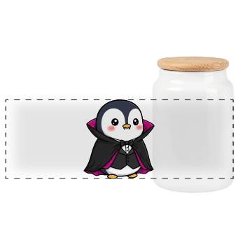 Cute Halloween Penguin Vampire Cartoon October - Panoramic Cookie Jar with Wooden Lid - white - Front