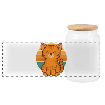 Retro Cat Vibes - Panoramic Cookie Jar with Wooden Lid - white - Front