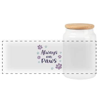 Always on Paws Empreintes violet - Boîte à biscuits avec couvercle en bois - blanc - Devant