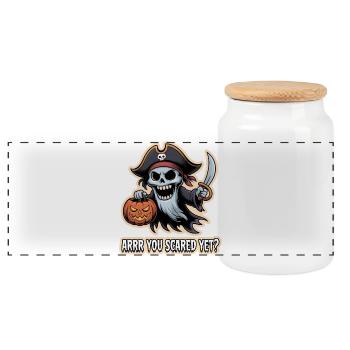 Pirate Boo – Spooky Cute Halloween Ghost sword - Panorama Keksdose mit Holzdeckel - Weiß - Vorne