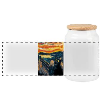 Halloween Cat – Art Motif in Van Gogh Style - Panoramic Cookie Jar with Wooden Lid - white - Front