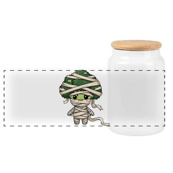 Déguisement de zombie momie de brocoli mignon d’Halloween - Boîte à biscuits avec couvercle en bois - blanc - Devant
