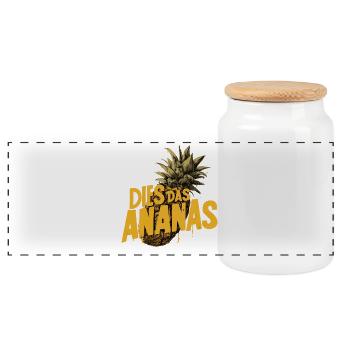 DIES DAS ANANAS – Lustiger Spruch Pineapple  - Panorama Keksdose mit Holzdeckel - Weiß - Vorne