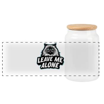 LEAVE ME ALONE – Lustiges Ragdoll Katzen Design - Panorama Keksdose mit Holzdeckel - Weiß - Vorne