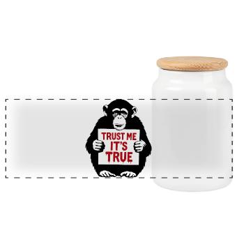Singe avec bouclier Fais-moi confiance C’est vrai - Boîte à biscuits avec couvercle en bois - blanc - Devant