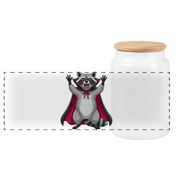 Cute Halloween Vampire Raccoon Cartoon Monster - Panoramic Cookie Jar with Wooden Lid - white - Front