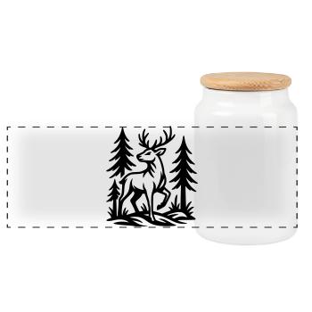 roe deer - Panoramic Cookie Jar with Wooden Lid - white - Front