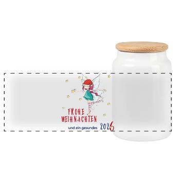 Merry Christmas - Panoramic Cookie Jar with Wooden Lid - white - Front