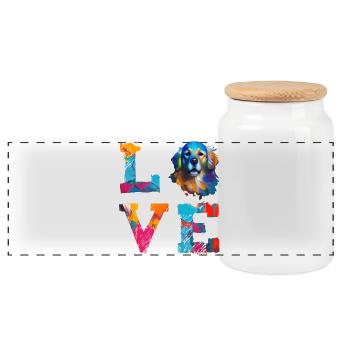 Golden Retriever Love Watercolor Art for Dog Lover - Panoramic Cookie Jar with Wooden Lid - white - Front