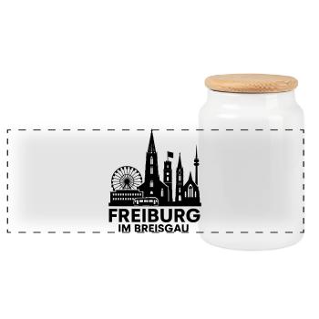 Freiburg im Breisgau Landmark City Silhouette - Panoramic Cookie Jar with Wooden Lid - white - Front