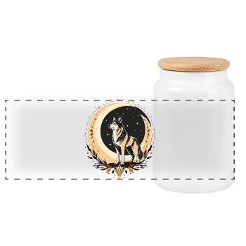 Boho Wolf - Panorama Keksdose mit Holzdeckel - Weiß - Vorne