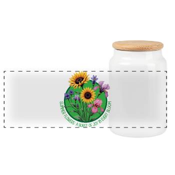 Fleurs d’été Floraison Cercle - Boîte à biscuits avec couvercle en bois - blanc - Devant