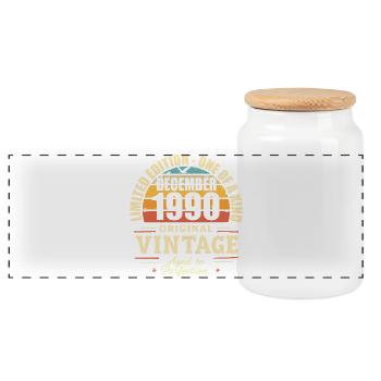 fête d anniversaire décembre 1990 - december 1990 - Boîte à biscuits avec couvercle en bois - blanc - Devant