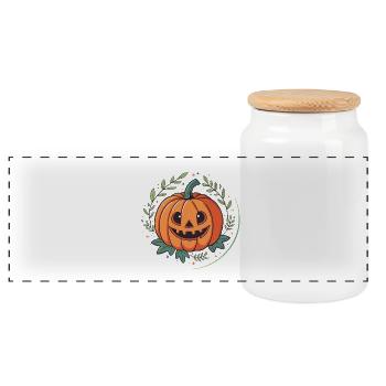 Pumpkin Halloween Floral Circle - Panoramic Cookie Jar with Wooden Lid - white - Front