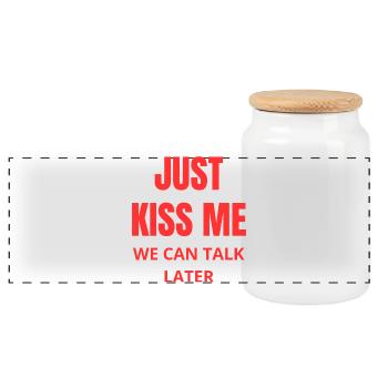 Just Kiss Me Phrase Love Red Humor - Panoramic Cookie Jar with Wooden Lid - white - Front