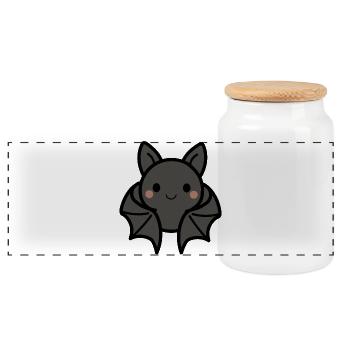 Cute Bat - Panoramic Cookie Jar with Wooden Lid - white - Front