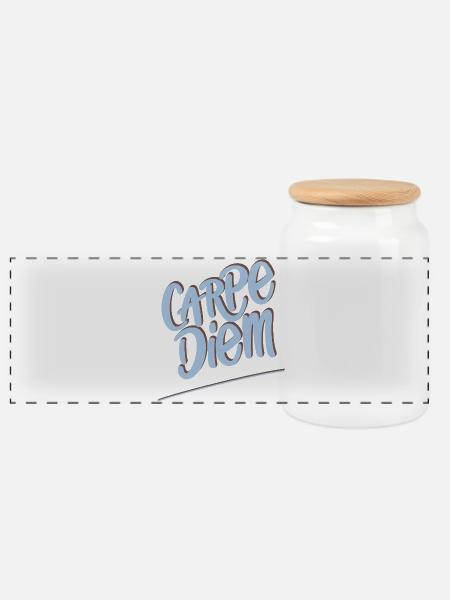 Carpe Diem - Panorama Keksdose mit Holzdeckel - Weiß