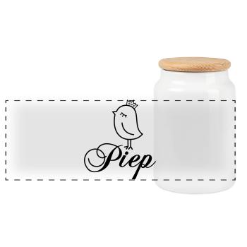 Moineau Bip avec couronne – Bip Oiseau Dessin animé - Boîte à biscuits avec couvercle en bois - blanc - Devant