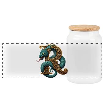 Dragon Ornementé autour de la lettre R - Boîte à biscuits avec couvercle en bois - blanc - Devant