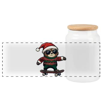paresseux Noël drôle - Boîte à biscuits avec couvercle en bois - blanc - Devant