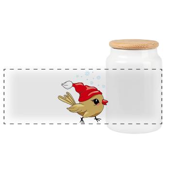 Oiseau heureux mignon dans le chapeau de Noël - Boîte à biscuits avec couvercle en bois - blanc - Devant