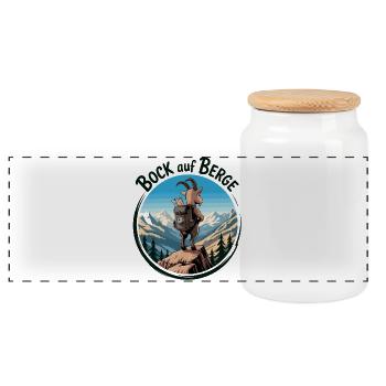 Bock on Mountains Mountain Goat Adventure - Panoramic Cookie Jar with Wooden Lid - white - Front