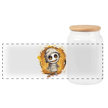 Cuddly Mummy Cartoon - Panoramic Cookie Jar with Wooden Lid - white - Front