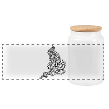 England Mandala Map London UK British - Panoramic Cookie Jar with Wooden Lid - white - Front