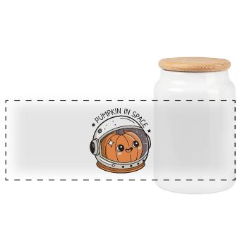 Citrouille Astronaute Dans L'Espace - Boîte à biscuits avec couvercle en bois - blanc - Devant