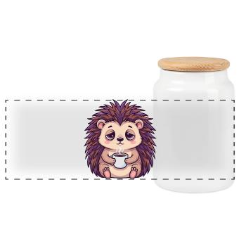 Süßer Igel Kaffee Koffein Cartoon Büroarbeiter - Panorama Keksdose mit Holzdeckel - Weiß - Vorne