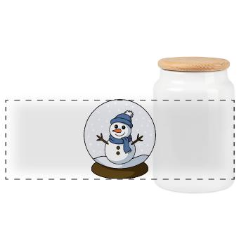 Snowman in a snow globe - Panoramic Cookie Jar with Wooden Lid - white - Front
