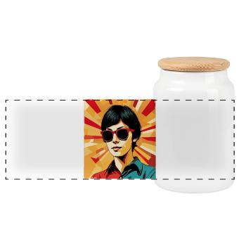 Retro Girl Pop Art – Stil Vintage Cool - Panorama Keksdose mit Holzdeckel - Weiß - Vorne