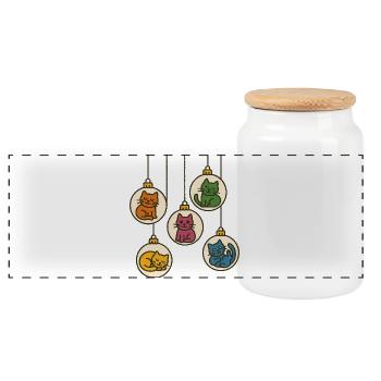 Défilé de boules de cinq chats - Boîte à biscuits avec couvercle en bois - blanc - Devant
