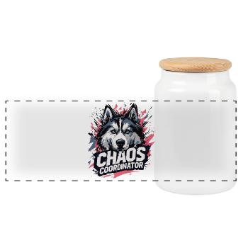Chaos Coordinator - Funny Husky Saying - Panoramic Cookie Jar with Wooden Lid - white - Front
