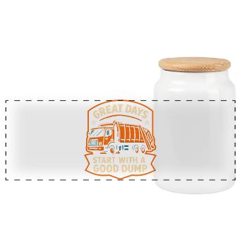 Great days start with a good garbage truck - Panoramic Cookie Jar with Wooden Lid - white - Front
