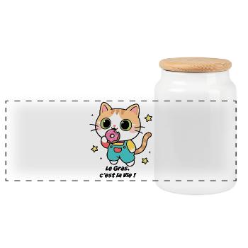 Chaton gourmand donuts, le Gras, c'est la Vie ! - Boîte à biscuits avec couvercle en bois - blanc - Devant