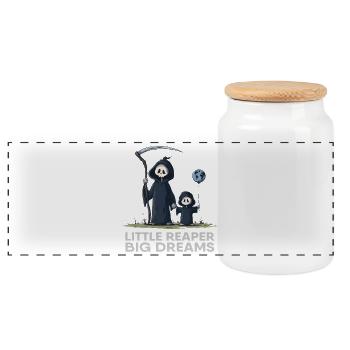 Little Reaper, Big Dreams | Grim Reaper & Sohn - Panorama Keksdose mit Holzdeckel - Weiß - Vorne