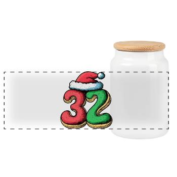 32 Number Biscuit Christmas - Panoramic Cookie Jar with Wooden Lid - white - Front