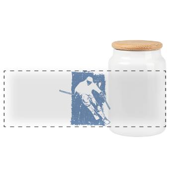 Skifahrer Winter Sport Grunge Design - Panorama Keksdose mit Holzdeckel - Weiß - Vorne