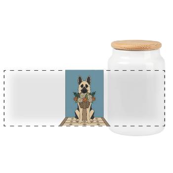 Flower basket dog: German Shepherd - Panoramic Cookie Jar with Wooden Lid - white - Front