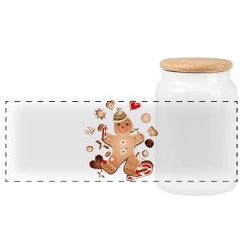 Merry gingerbread man with Christmas cookies - Panoramic Cookie Jar with Wooden Lid - white - Front