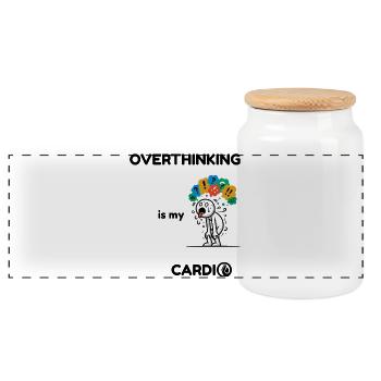 Overthinking Is My Cardio - Funny Anxiety Quote - Panoramic Cookie Jar with Wooden Lid - white - Front
